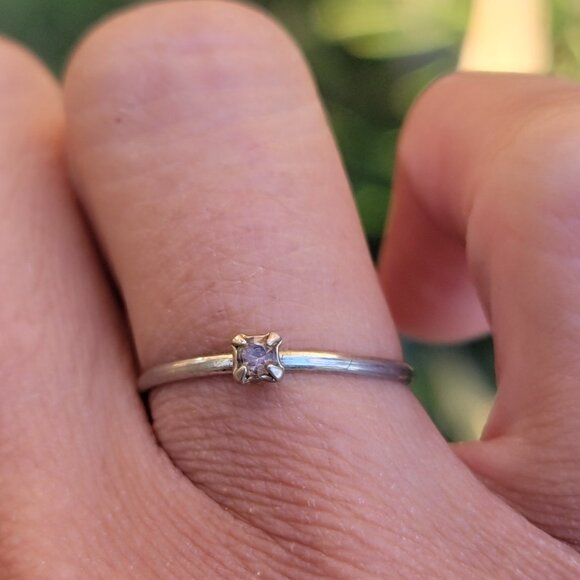 Dainty minimalist smoky topaz stamped STER silver ring - Picture 10 of 15